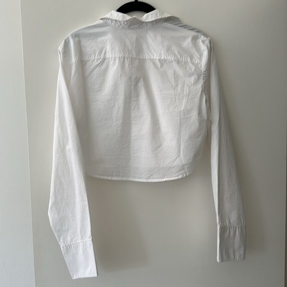 New H&M Cropped white poplin button down shirt small S - Picture 4 of 4